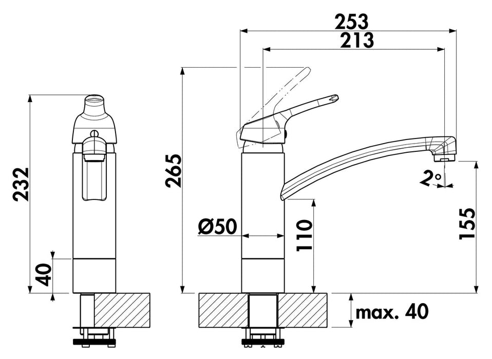 Naber | Fuoco 5 Fensterarmatur | Einhebelmischer | schwarz matt | Hochdruck